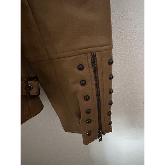 S P Y M Women's Jacket Faux Motorcycle Biker Coat Brown Large - Picture 6 of 14